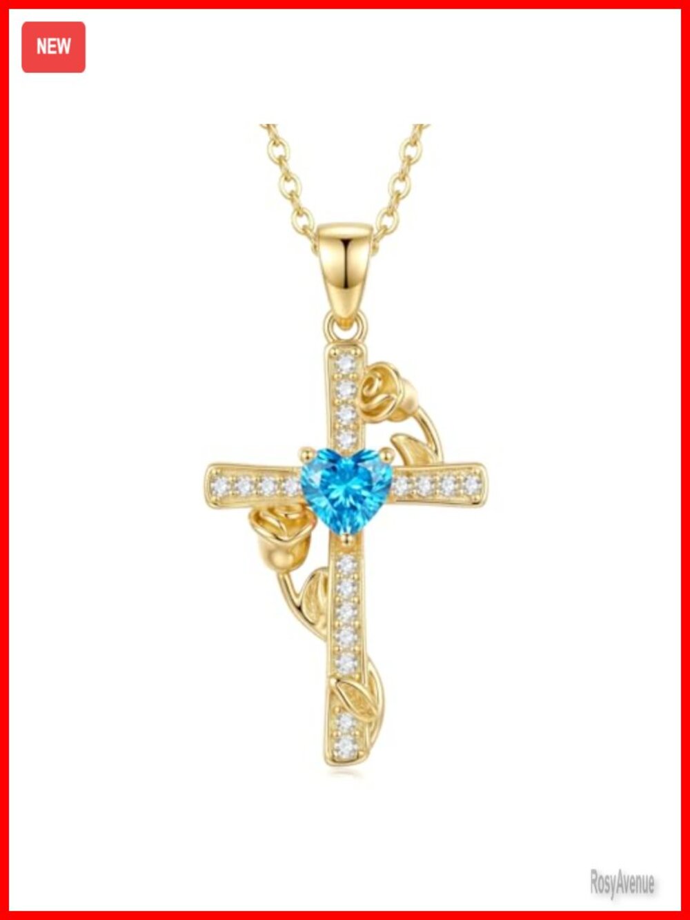 14K Gold Plated Rose Cross Necklace Birthstone Pendant Christian Gift